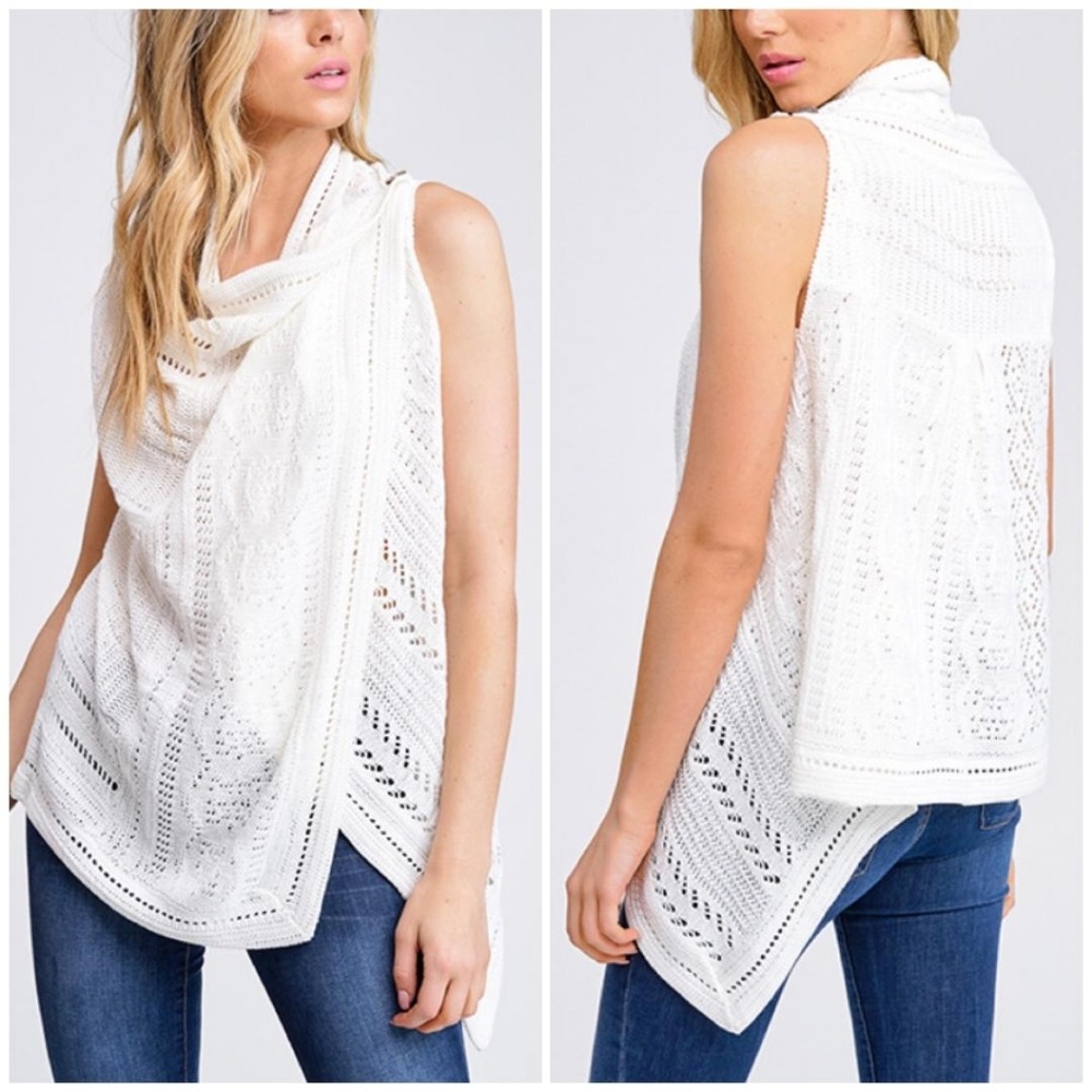B SKIES ARE BLUE Plus Size Crochet Overlap Vest - Picture 2 of 5
